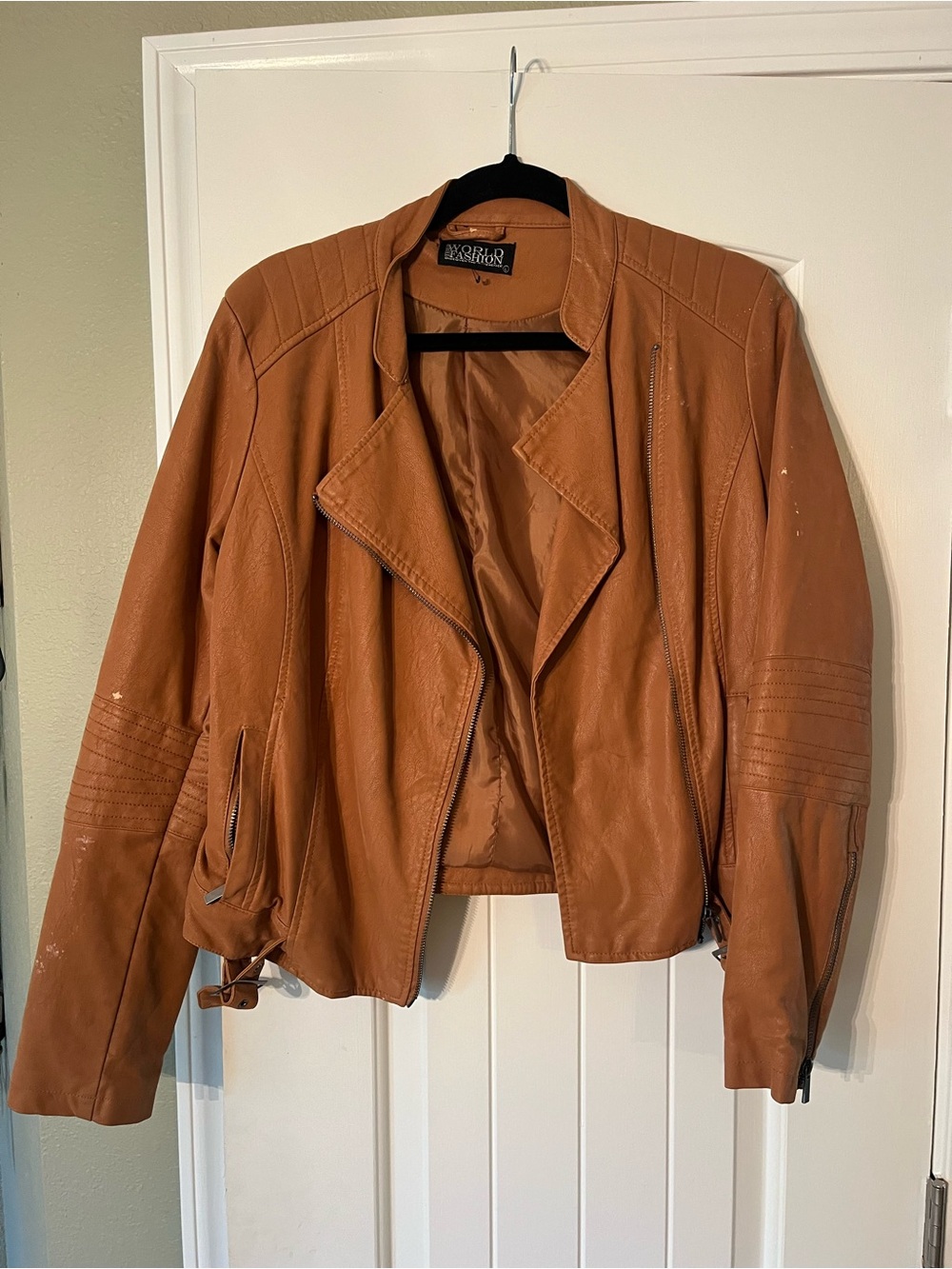 World Fashion Tan Suede Moto Jacket - Size Large